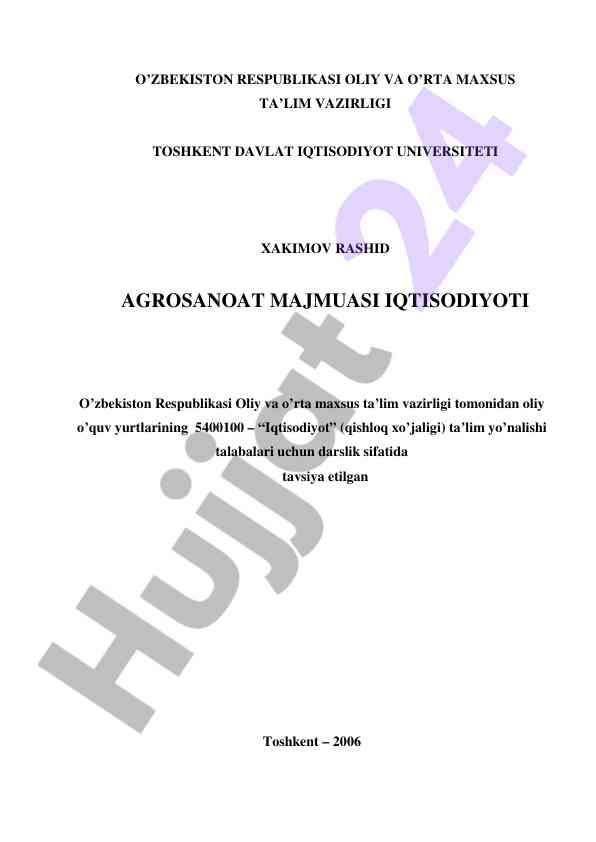Agrosanoat majmuasi iqtisodiyoti darsligi