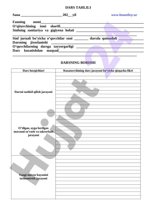 Dars tahlili va kuzatuvchi hisobot