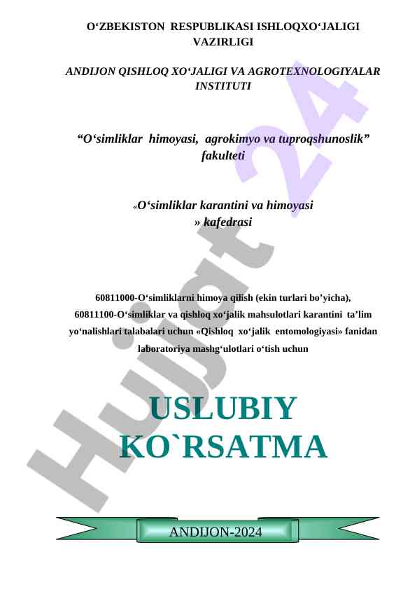 Qishloq xo‘jalik entomologiyasi laboratoriya mashg‘ulotlari