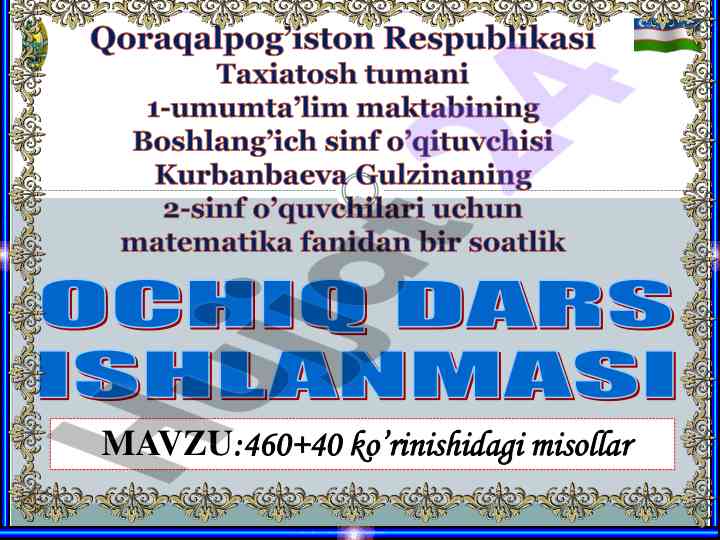 460+40 ko’rinishidagi misollarni o’rganish