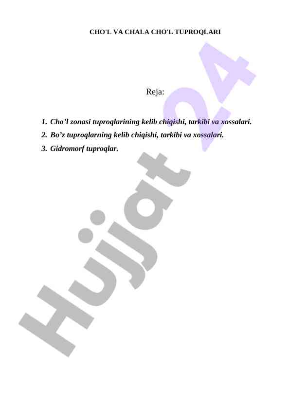 Cho'l Va Chala Cho'l Tuproqlari Tajribasi