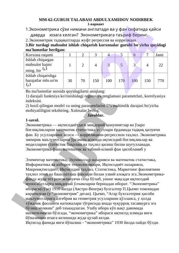 Ekonometrik tadqiqotlar va ularning usullari
