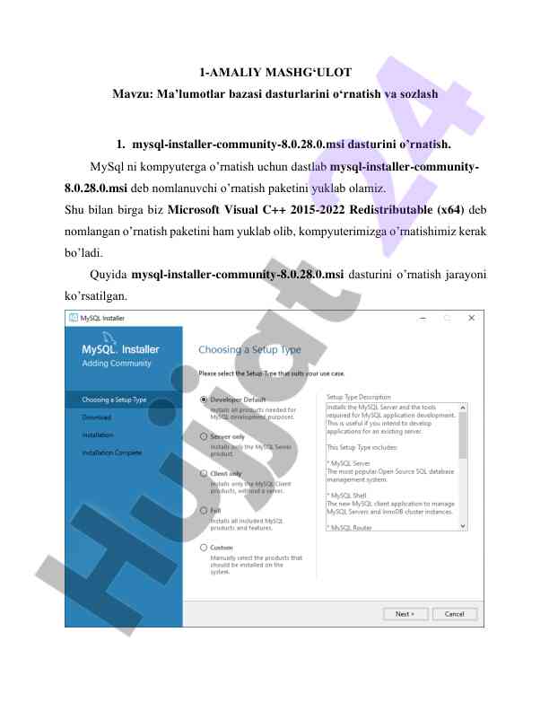 Ma’lumotlar bazasi dasturlarini o‘rnatish va sozlash