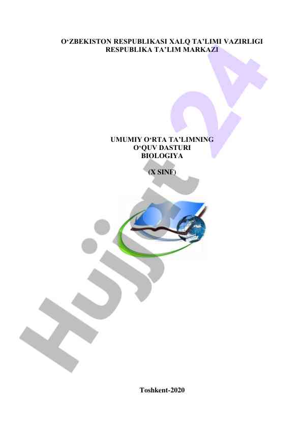 Biologiya fanini o‘qitish dasturi x sinf ushbu