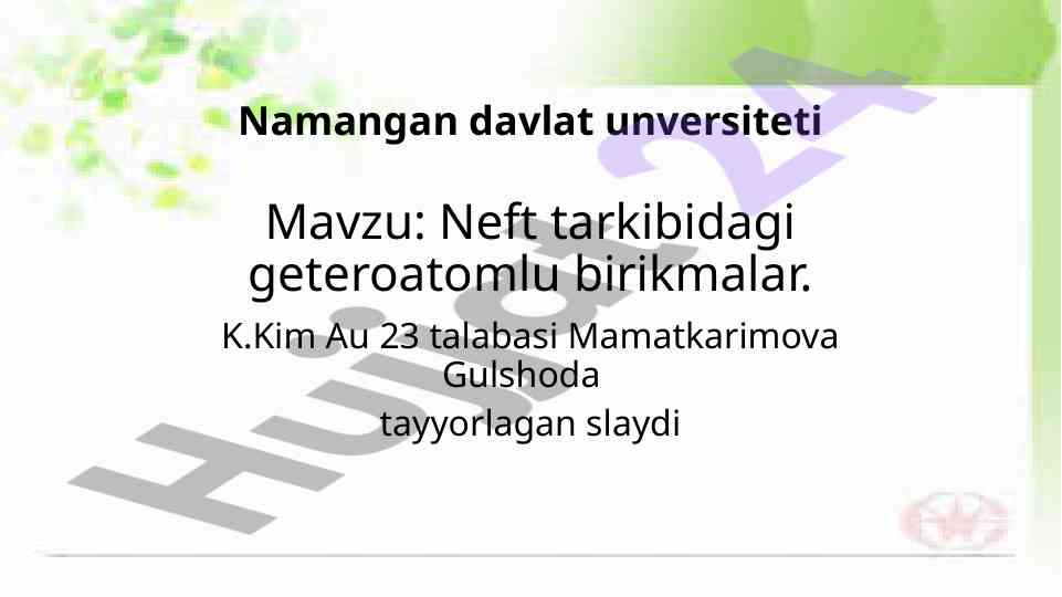 Neft Tarkibidagi Geteroatomli Birikmalar