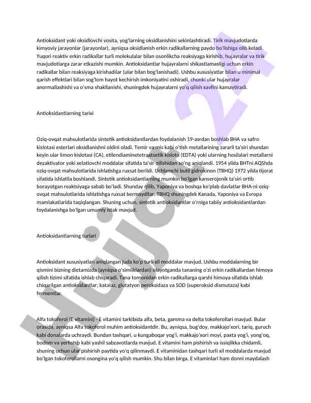 Antioksidantlar Va Ularning Sog'liq Uchun Ahammiyati