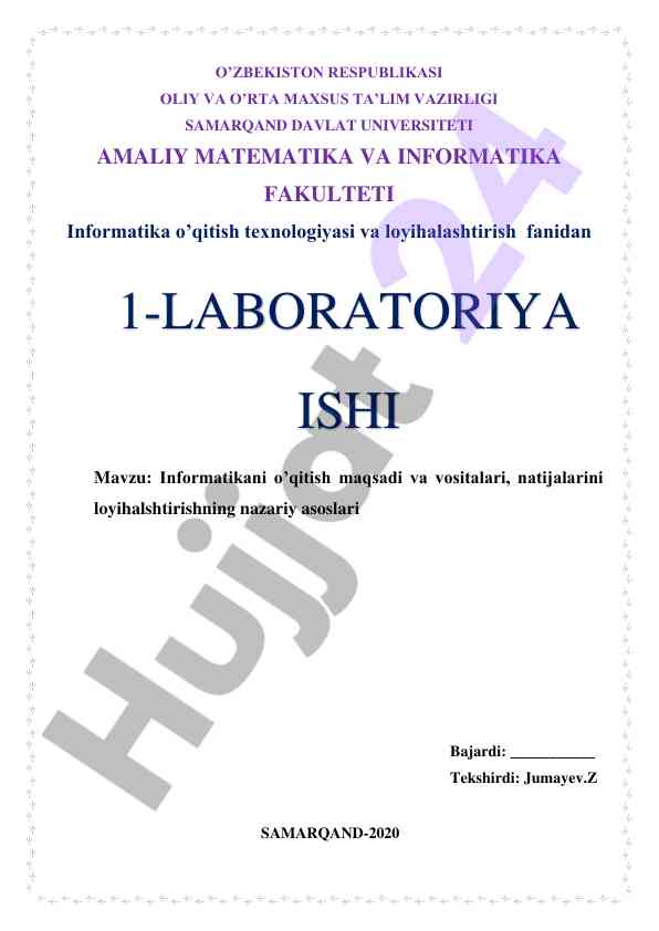 Informatikani o‘qitish texnologiyasi va loyihalashtirish