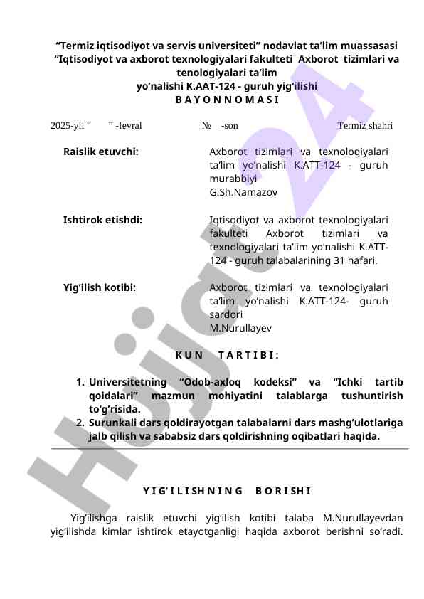 Termiz iqtisodiyot universiteti yig'ilishi bilan tanishtirish