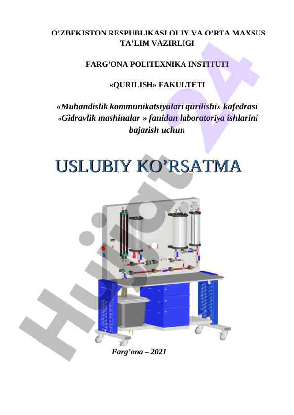 Gidravlik mashinalar laboratoriya ishlari uslubiy ko'rsatma