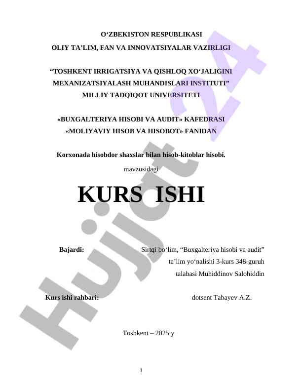 Korxonada hisobdor shaxslar bilan hisob-kitoblar hisobi