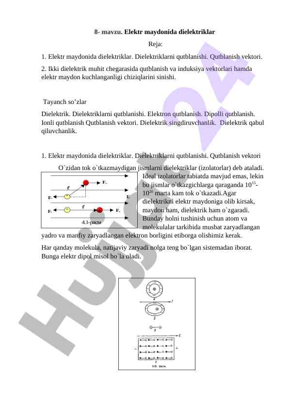 Elektr maydonida dielektriklar va qutblanishi