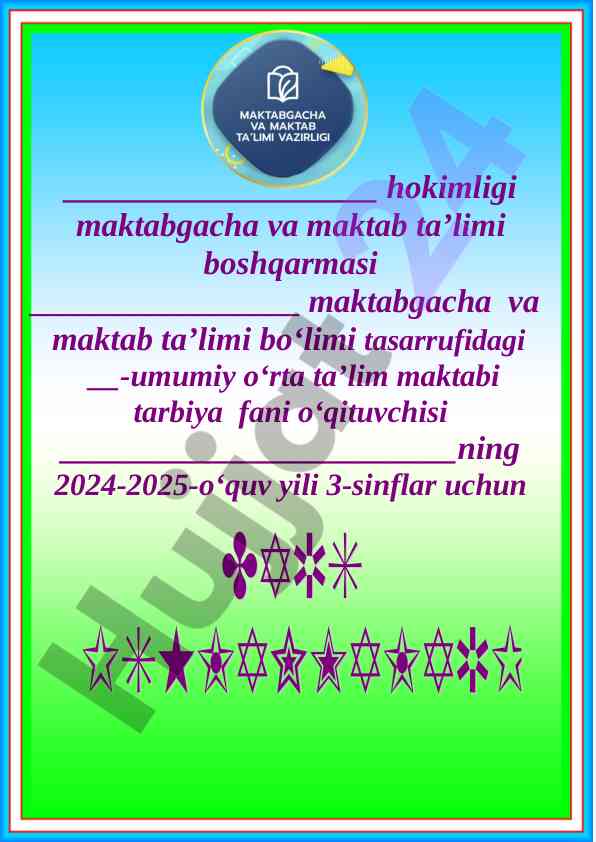3-sinflar uchun tarbiya fanidan mavzu rejasi