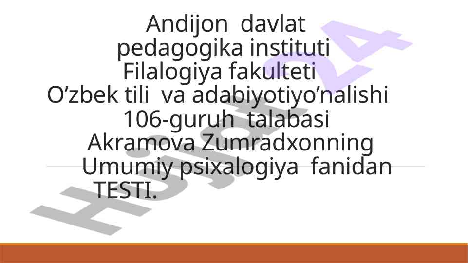 Umumiy psixalogiya fanidan test savollari