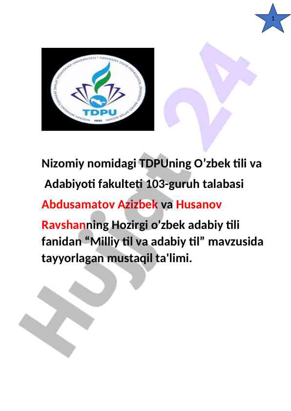 Milliy til va adabiy til mavzusidagi mustaqil ish