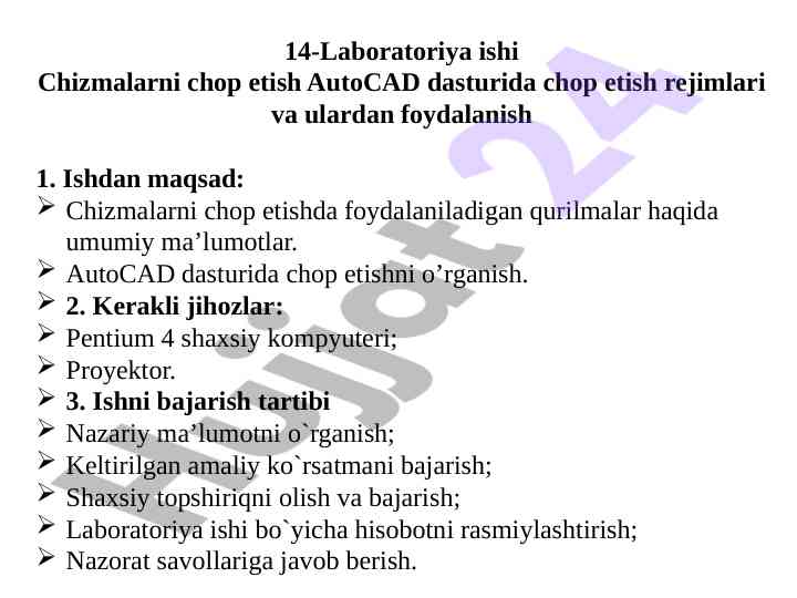 Chizmalarni chop etish autocad dasturida