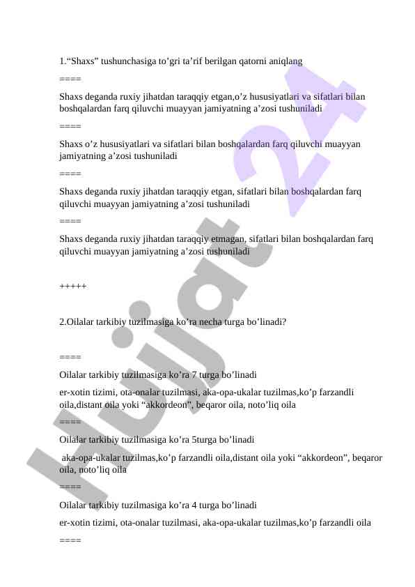 Shaxs va oilalar tarkibiy tuzilmasi tushunchalari