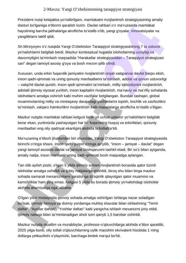Yangi o'zbekiston taraqqiyot strategiyasi haqida