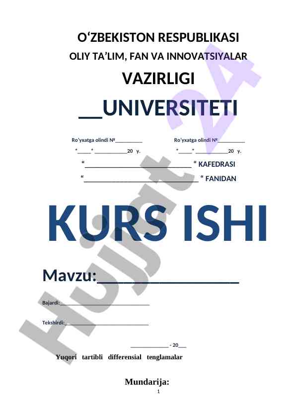 Yuqori Tartibli Differensial Tenglamalar