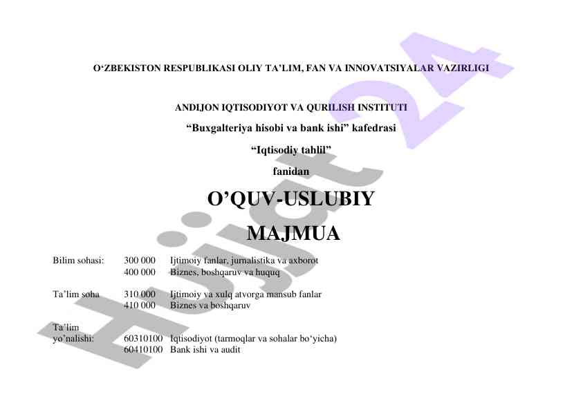Iqtisodiy tahlil fanidan o‘quv-uslubiy majmua