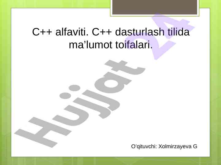 C++ dasturlash tilida ma’lumot toifalari