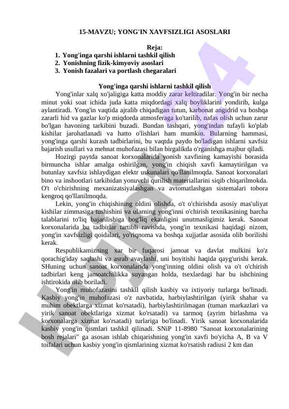 Yong'in xavfsizligi asoslari va tashkilot saviyati