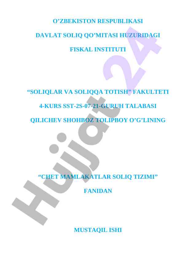 Chet mamlakatlar soliq tizimi mustaqil ish