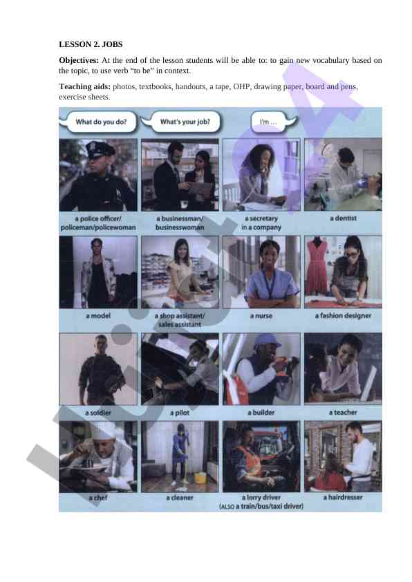 Lesson 2: jobs and vocabulary development