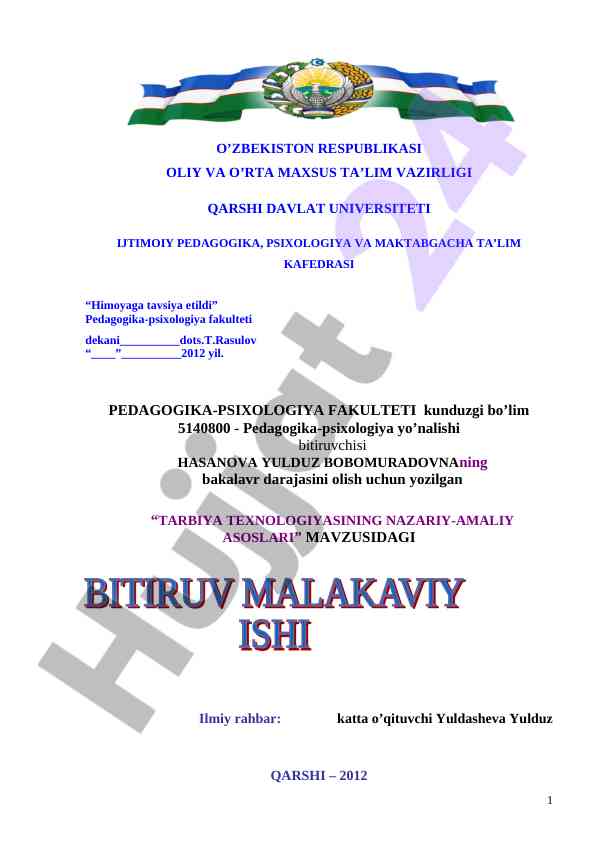 Tarbiyaga texnologiyasining nazariy amaliy asoslari