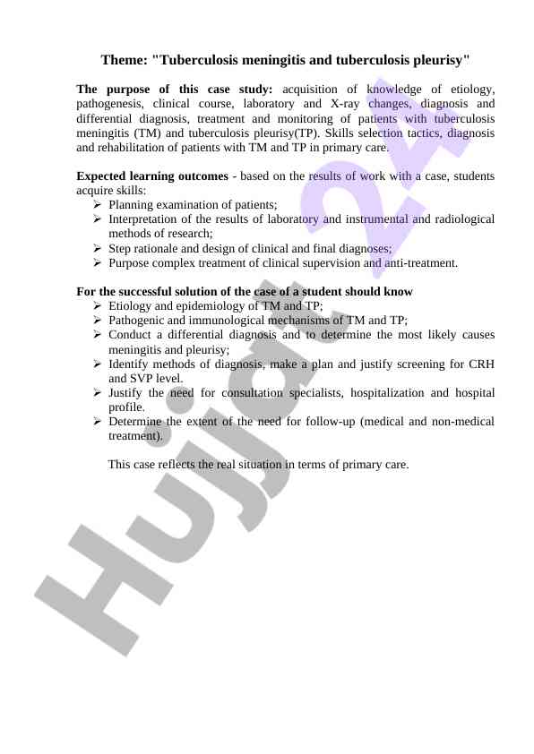 Tuberculosis meningitis and pleurisy case study
