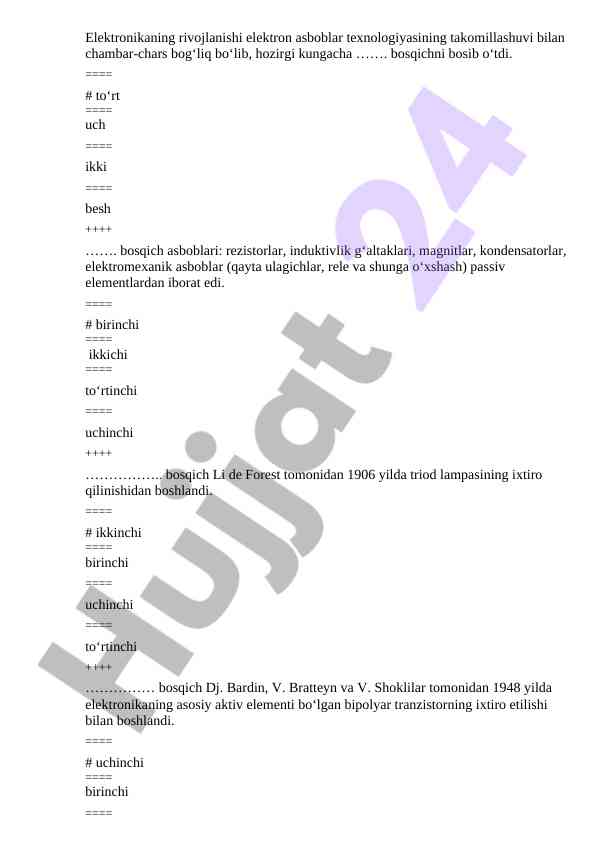 Elektronikaning rivojlanishi va asboblar texnologiyasi