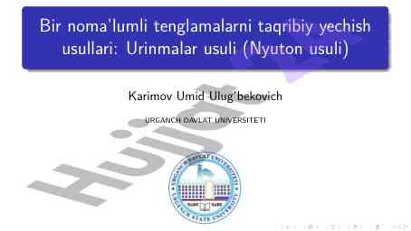 Bir noma’lumli tenglamalarni taqribiy yechish usullari