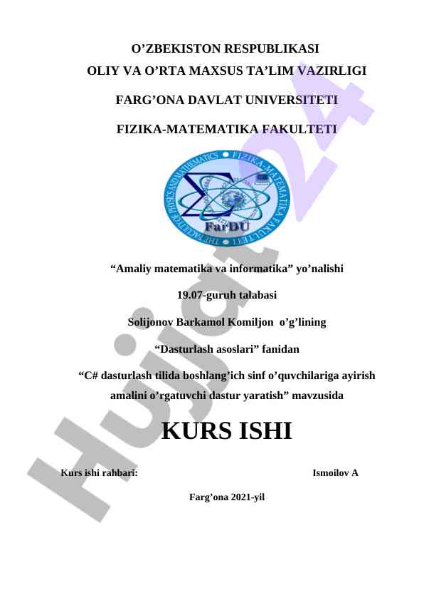 C# dasturlash tili bilan dastur yaratish