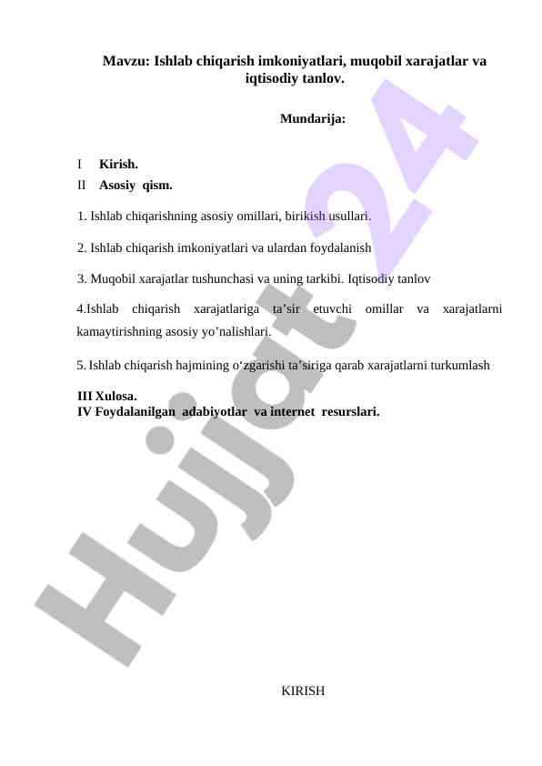 Ishlab chiqarish imkoniyatlari va iqtisodiy tanlov