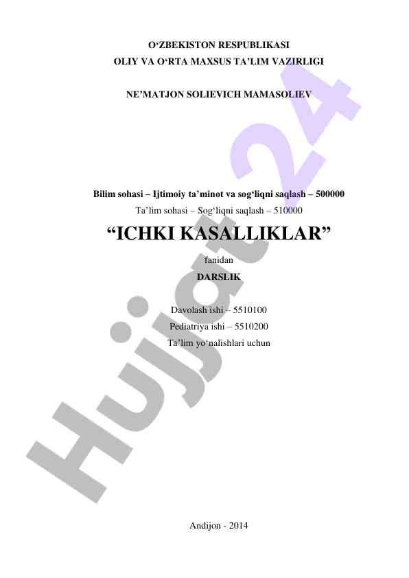 Ichki kasalliklar darsligi yangi talablar uchun