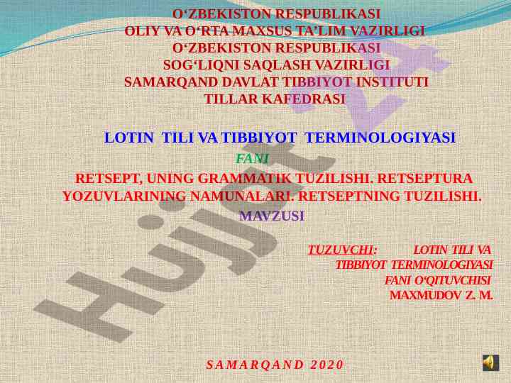 Lotin tili va tibbiyot terminologiyasi fani retsept