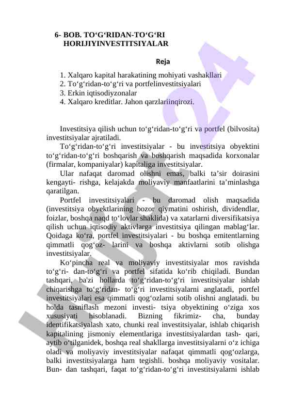 To‘g‘ridan-to‘g‘ri horijiy investitsiyalar tahlili