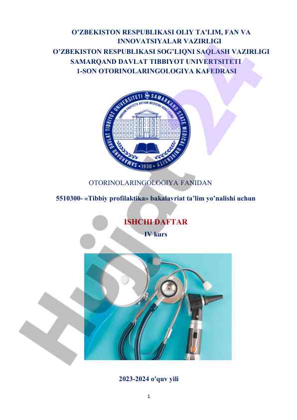 Otorinolaringologiya fanidan ishchi daftari