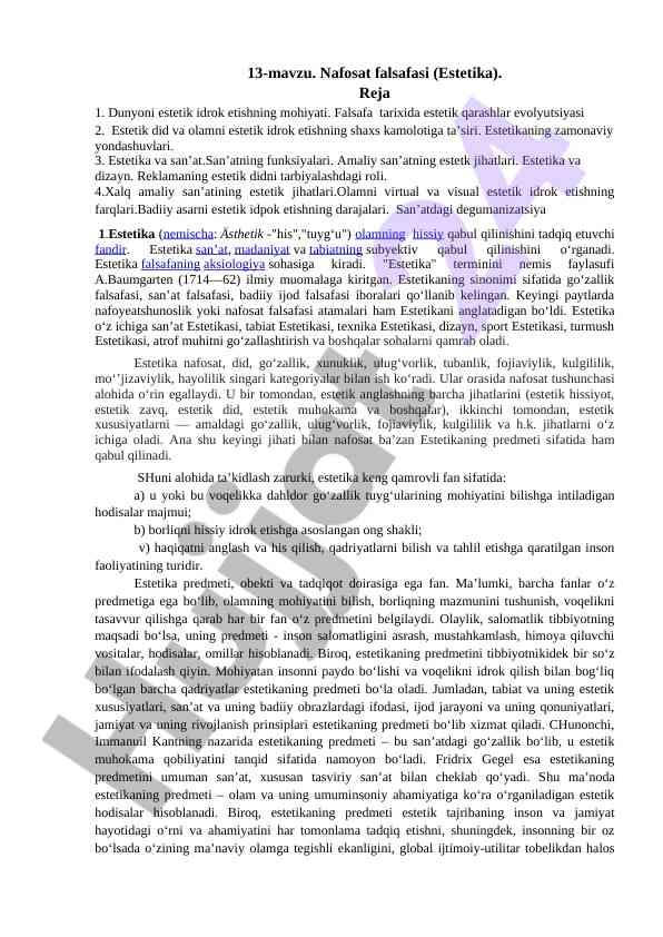 Nafosat falsafasi va estetika muammolari