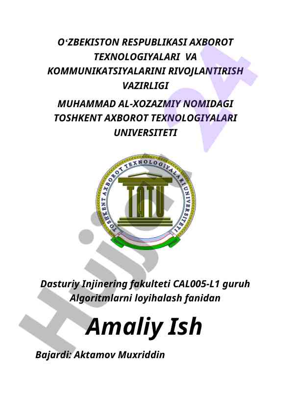 Algoritmlarni loyihalash fanidan amaliy ish
