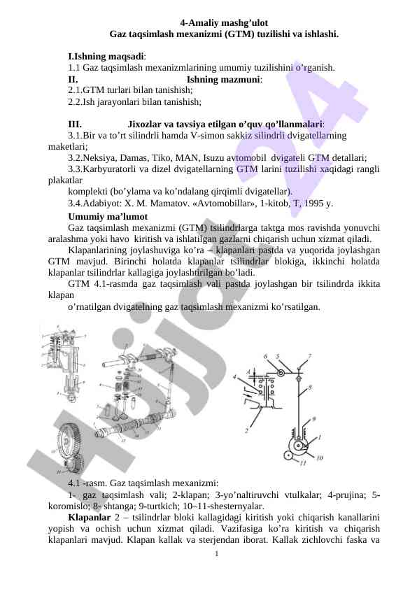 Gaz taqsimlash mexanizmi tuzilishi va ishlashi