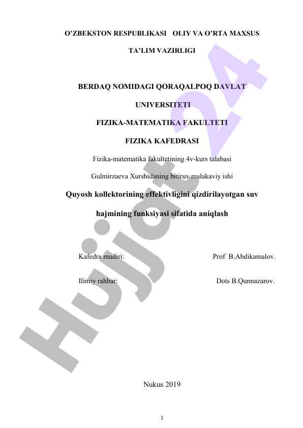 Quyosh kollektorining effektivligi tahlili
