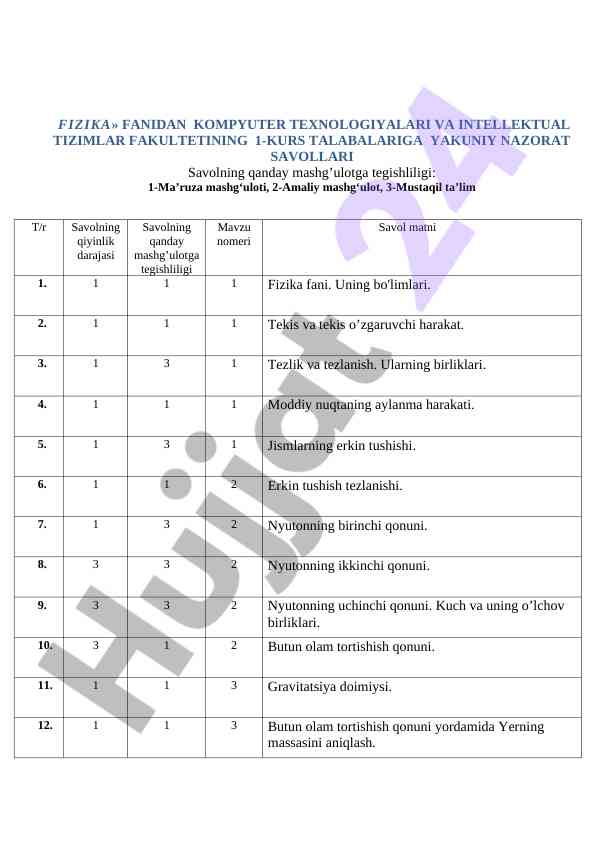 Fizika fanidan kompyuter texnologiyalari savollari