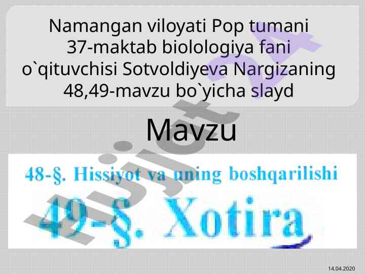 Hissiyot va uning boshqarilishi xotira mavzusi