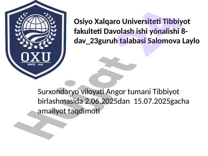 Davolash ishida amaliyot taqdimoti 2025 yil