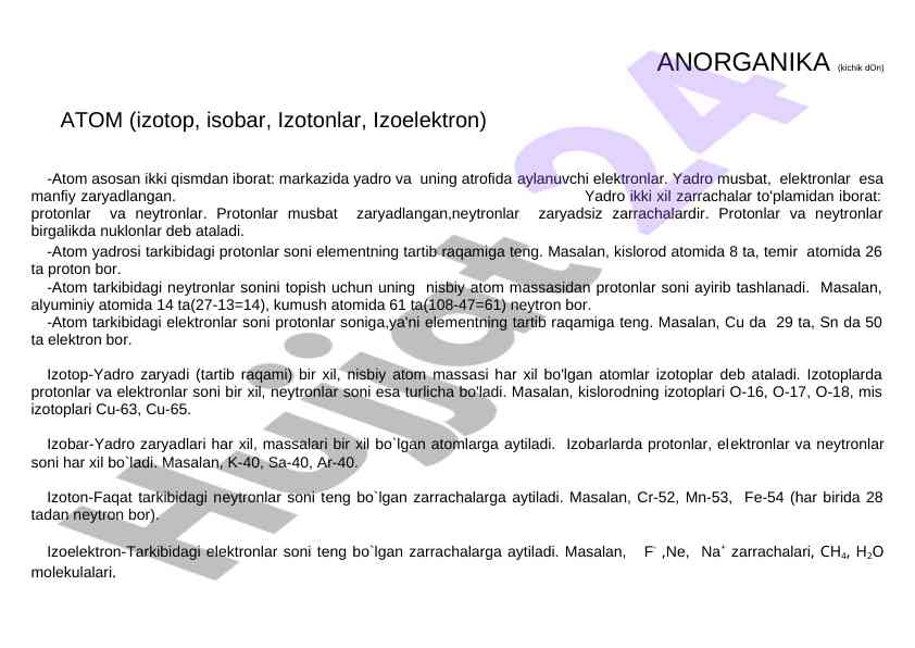 Atomning Tuzilishi Va Izotoplar Haqida
