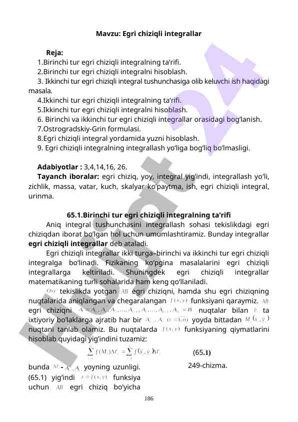 Egri chiziqli integrallar tahlili bilan tanishing