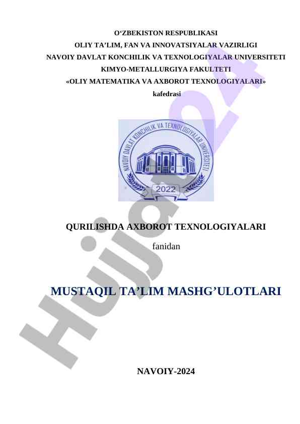 Mustaqil ta'lim mashg'ulotlari bo'yicha tavsiyalar