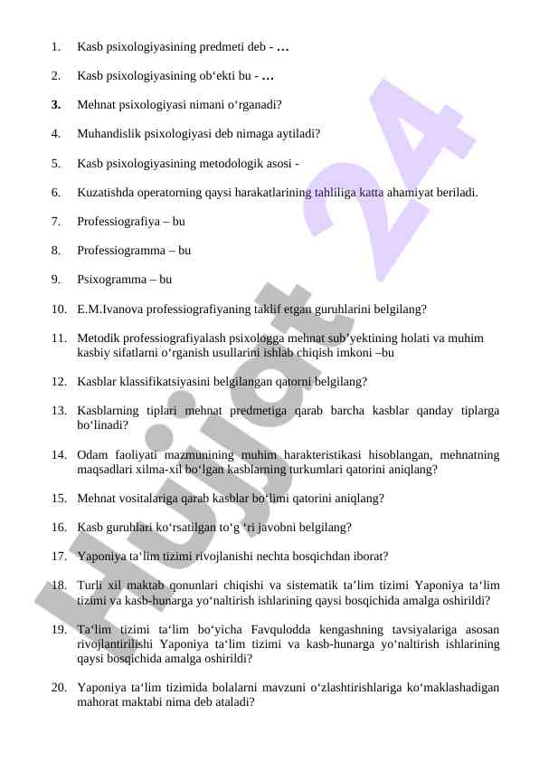 Kasb psixologiyasi va uning asosiy mavzulari