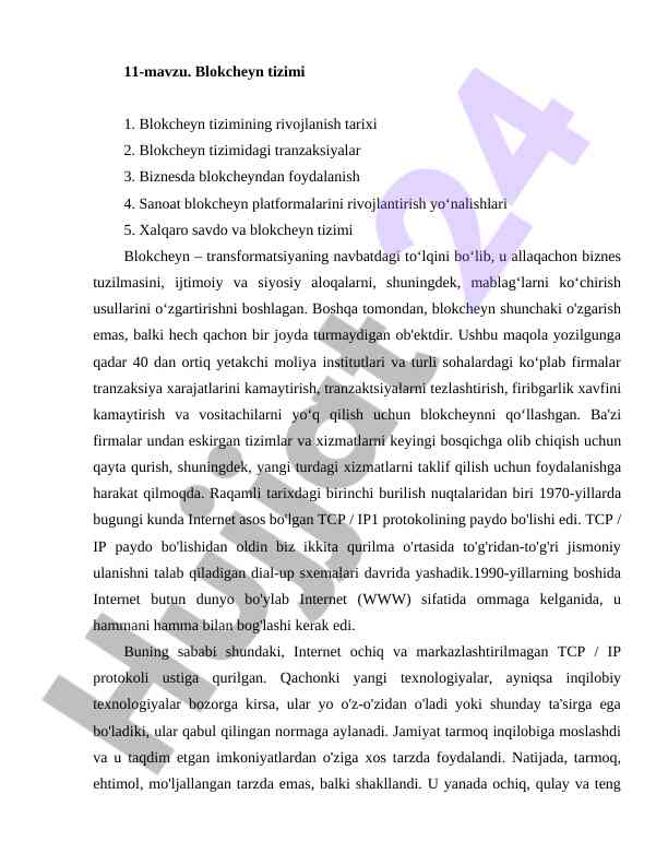 Blokcheyn tizimining rivojlanishi va tendensiyalari
