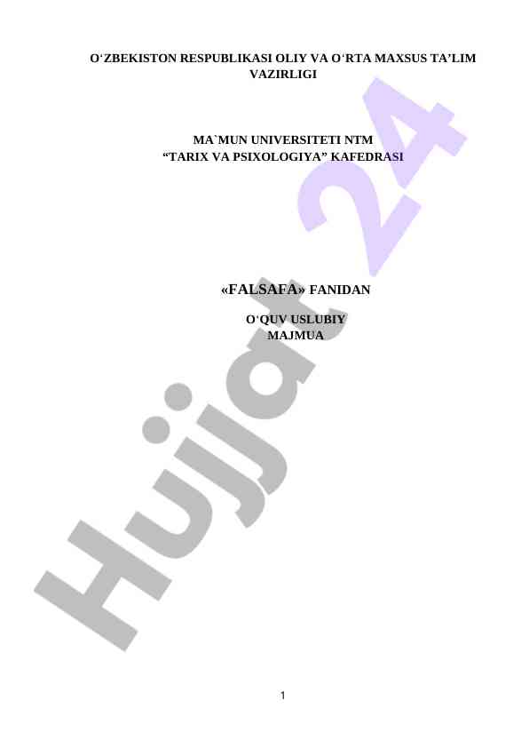 Falsafa fanidan o‘quv usuliy majmua 2022